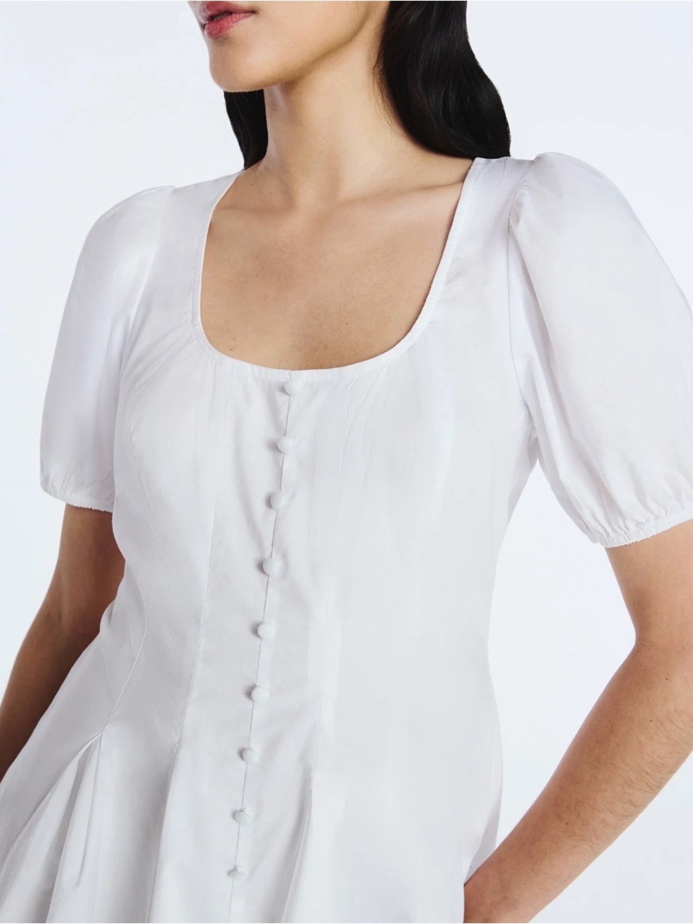 White Midi Dress with Puffed Sleeves